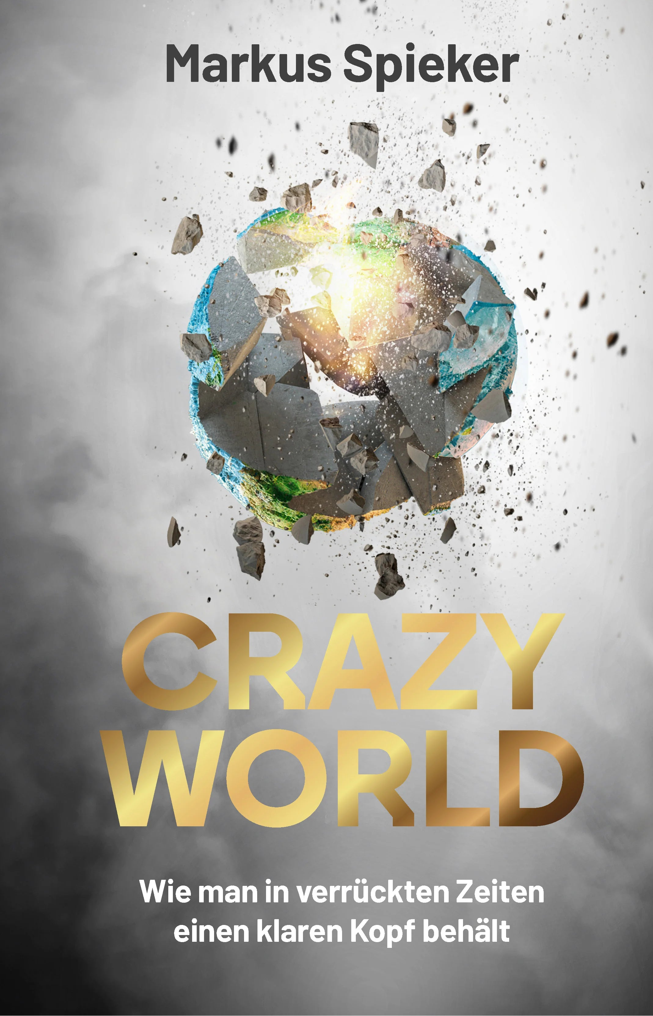 Buch "Crazy World" von Markus Spieker, offenes Cover mit bunten Illustrationen und Titel auf weißem Hintergrund.